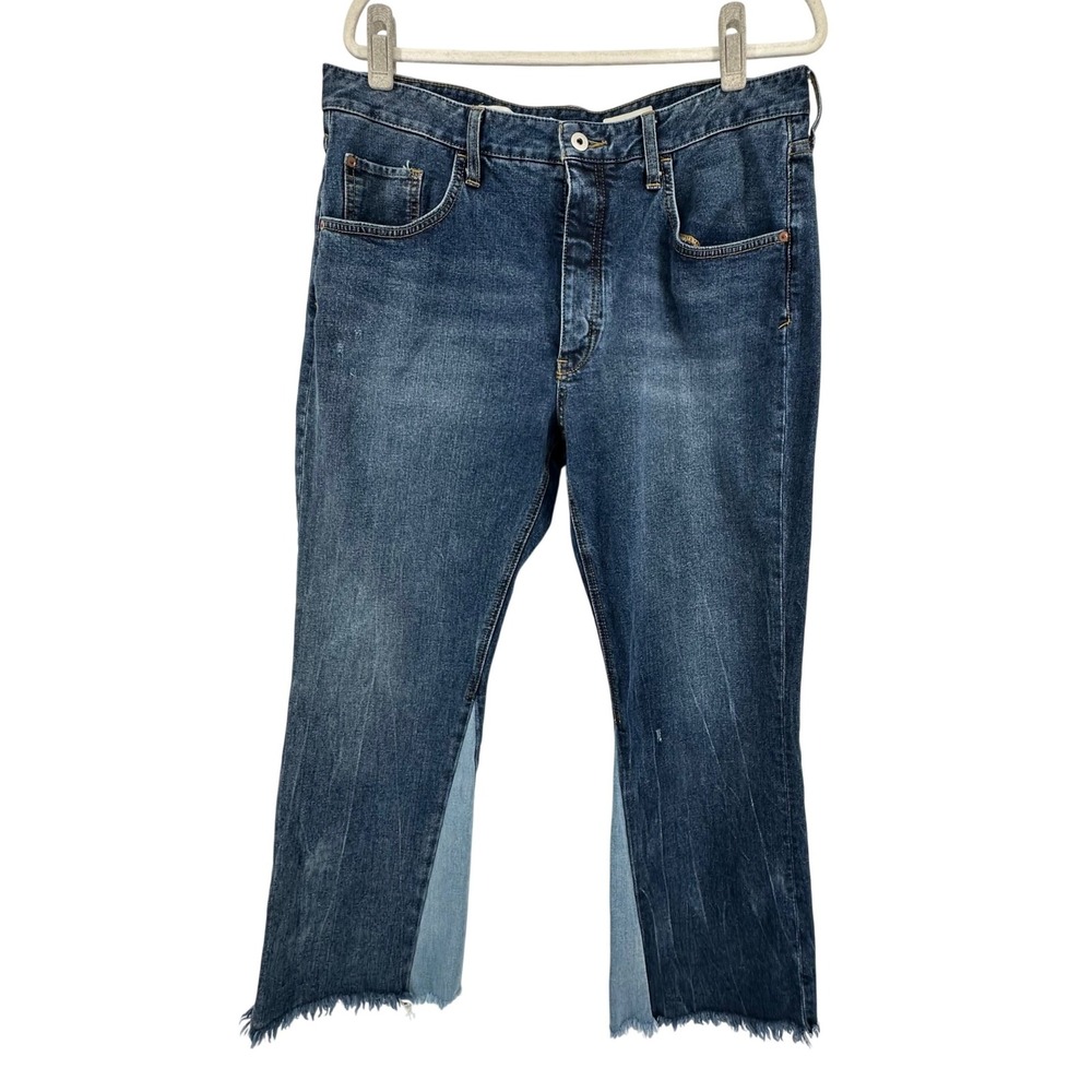 Pilcro and the Letterpress High Rise Two-Tone Crop Flare Jeans Women 32 Raw Hem